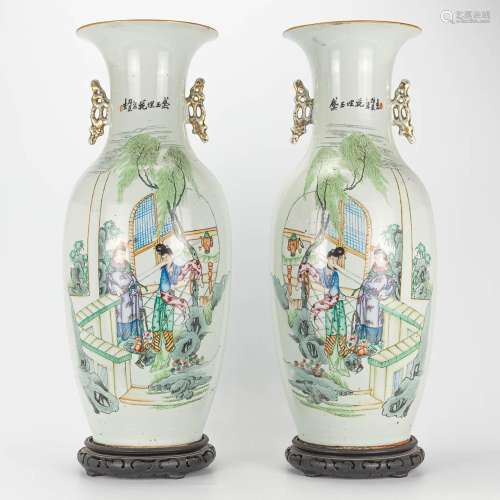 A pair of vases made of Chinese porcelain and decorated with...