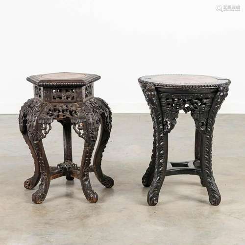 A collection of 2 antique oriental side tables, made of scul...