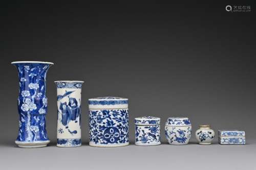 A group of seven Chinese 19th Century blue and white