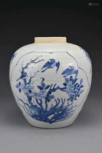 A Chinese blue and white porcelain jar decorated in
