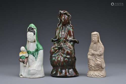 Three Chinese ceramic Guanyin figures. Each in