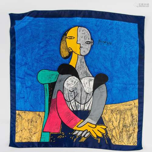 A foulard or shawl made of silk with an image of Pablo Picas...