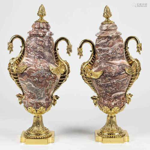 A pair of cassolettes made of marble and decorated with bron...