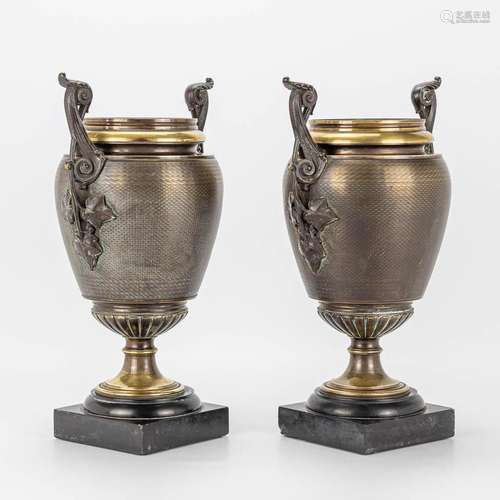 A pair of bronze cassolettes or incense burners mounted on a...