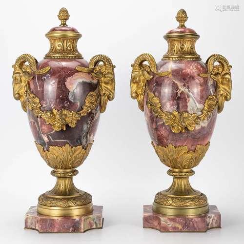 A pair of cassolettes made of marble and mounted with bronze...