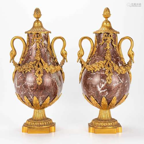 A pair of cassolettes made of marble and mounted with gilt b...