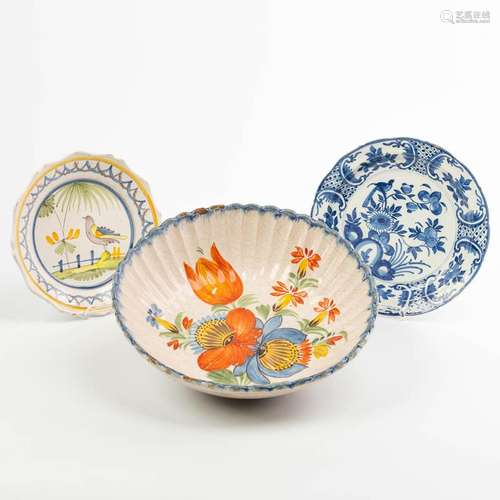 A collection of 3 faience plates made in 'Delft' a...