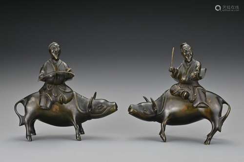 A pair of Chinese 19th century bronze incense burners