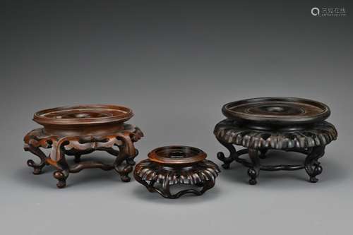 Three Chinese hardwood stands. Can be used for bowls or