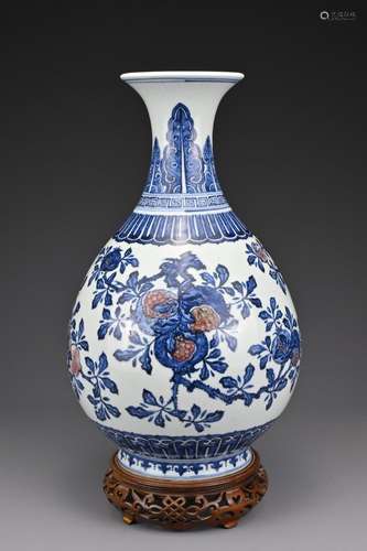 A Chinese underglaze blue and copper red porcelain