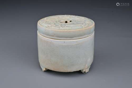 A Chinese Qingbai glazed pottery tripod censer with