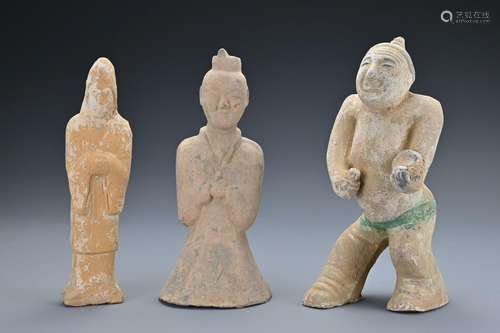 Three Chinese pottery figures to include a Han dynasty