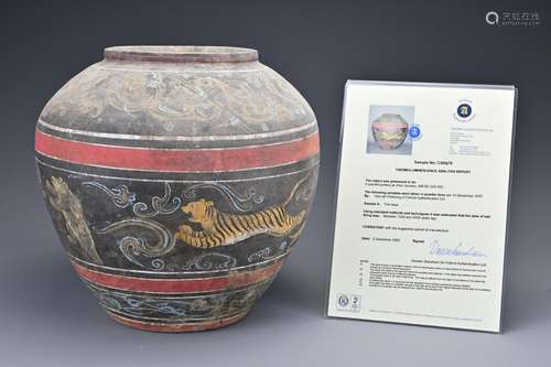 Large Chinese Han Dynasty Painted Pottery Jar with