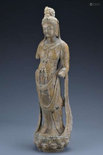 A Chinese stone standing Guanyin, Tang dynasty or