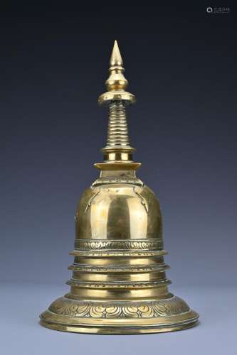 A Sino-Tibetan polished bronze Stupa. The dome shaped