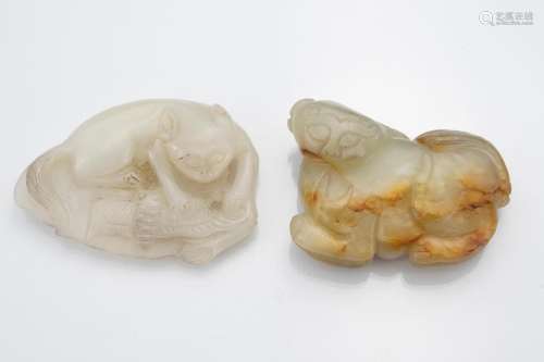 Chinese white and pale celadon with russet jade