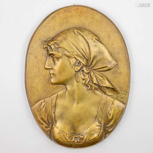 Léopold HARZE (1831-1893) A bronze plaque with silhouet. 19t...