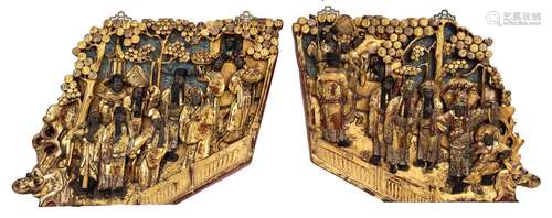 A pair of Chinese carved gilt-lacquer and painted