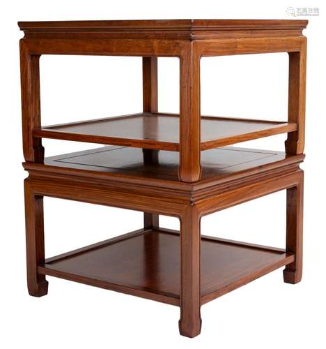 A pair of Chinese hardwood two-tier side tables. Height