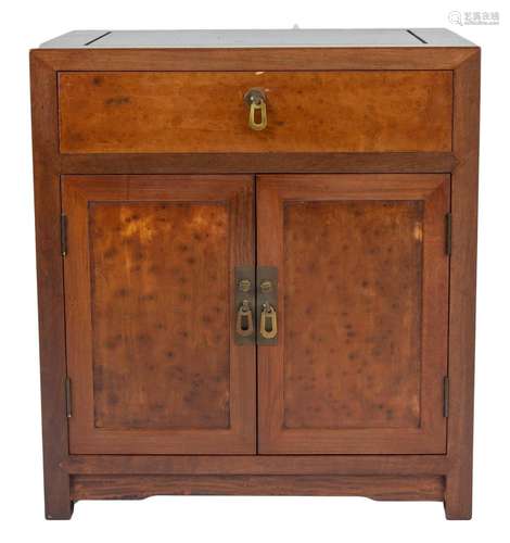 A Chinese hardwood bedside cabinet with drawer and