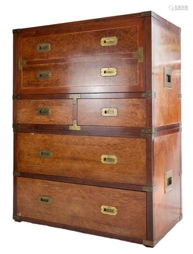 A Chinese hardwood campaign style secretary chest on