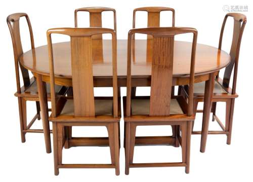A Chinese hardwood dining suite including six chairs