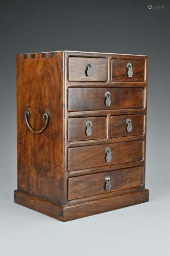 A Chinese hardwood apprentice cabinet. Of rectangular