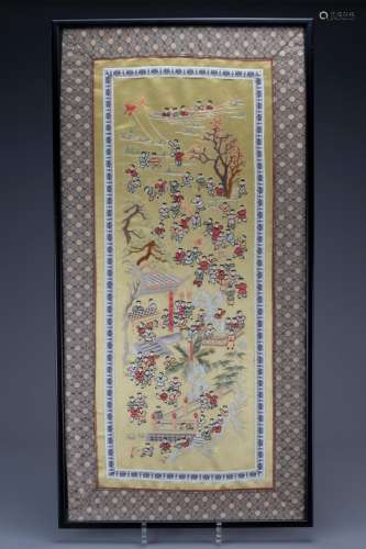 A Chinese silk embroidery of 'One Hundred Boys' sc...