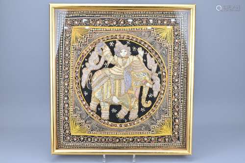 A Thai/Burmese Kalaga Tapestry Of Elephant framed and