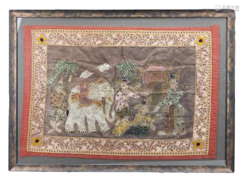 A South-East Asian silk embroidery of figures and a
