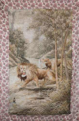 A large Vintage Japanese Wool Embroidery Wall Hanging