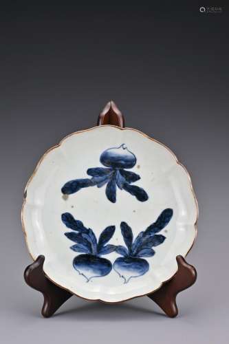 A Japanese 18th century blue and white lobbed porcelain