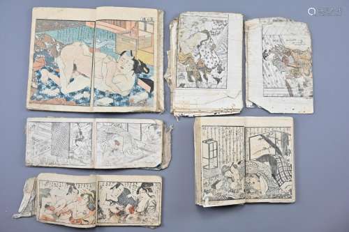Five Japanese 17th, 18th & 19th Century Shunga (Erotic)