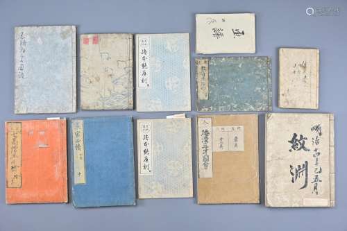 Eleven Japanese 19th Century Woodblock Printed Books,