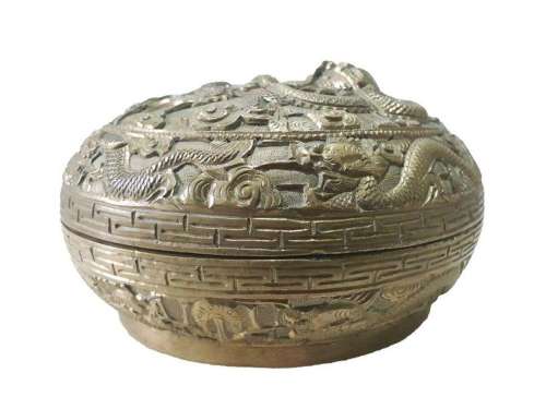 Large Heavy Chinese Bronze Bowl & Cover With Inscription...