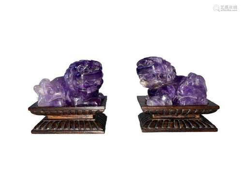 BRILLIANT PAIR OF 19TH CENTURY CHINESE AMETHYST SHI SHI DOG&...