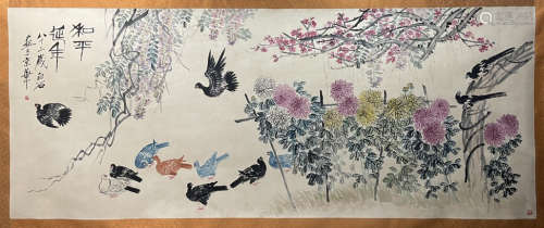 A Qi baishi's flowers and birds painting(without frame)