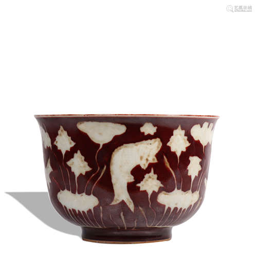 A red glazed 'fish' bowl