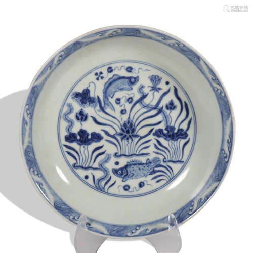 A blue and white dish