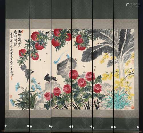 A Qi baishi's six pieces flowers and birds painting