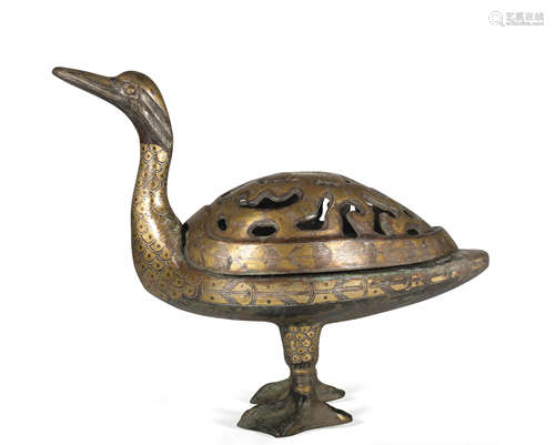 A bronze censer ware with gold and silver