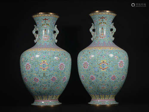 A pair of enamel 'floral' vase