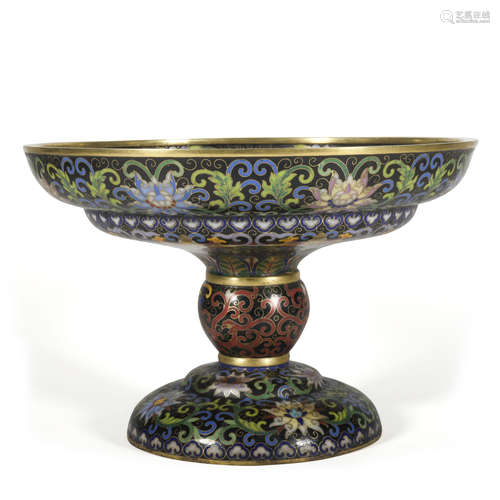 A Cloisonne enamel 'lotus' stem-dish