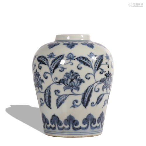 A blue and white 'floral' jar