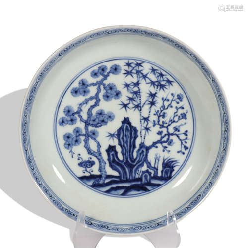 A blue and white dish