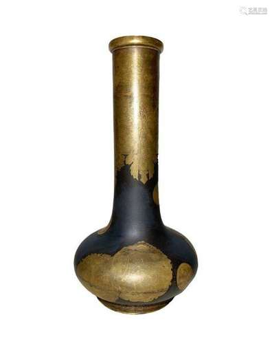 EXTREMELY UNUSUAL JAPANESE BRONZE VASE WITH GOLDEN CLOISSION...