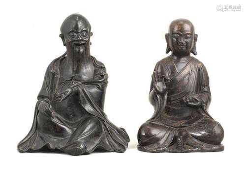 A BRONZE FIGURE OF LAOZI & ARHAT BAKULA BUDDHA