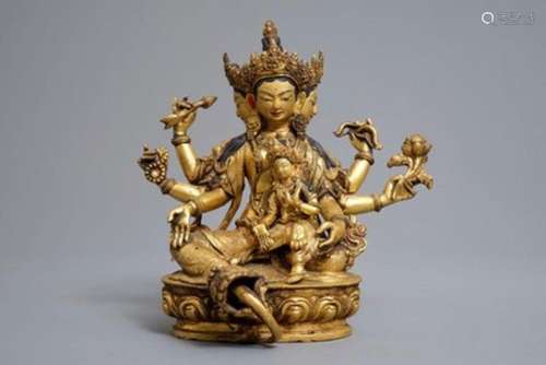 Chinese Tibetan Gilt Bronze Buddha Figure Qing Period