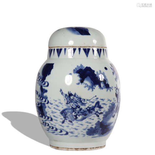 A blue and white 'figure' jar and cover