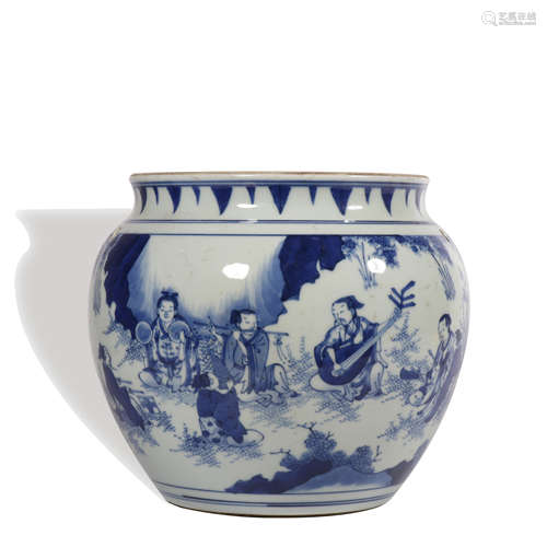 A blue and white 'figure' jar